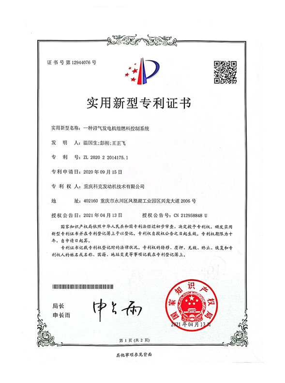 CN202022014175.1一種沼氣發電機組燃料控制系統 